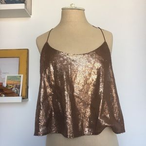 Topshop Gold Sequined Crop Top Tank Top